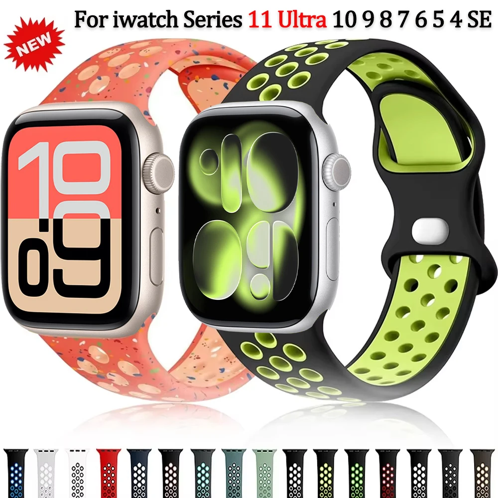 

Silicone Strap for Apple Watch Band 46mm 42mm 45mm 41mm 44mm 40mm 49mm Breathable Belt iWatch Series Ultra 11 10 9 8 7 6 5 SE 3