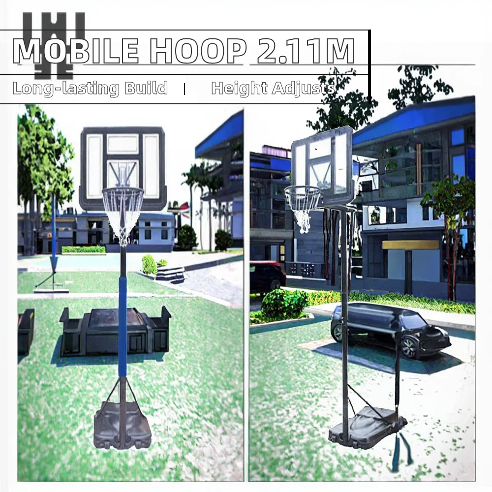 طوق كرة سلة محمول من YTYIN مع قاعدة خزان مياه 30 لتر وإطار فولاذي قابل للتعديل 2.11-2.53 متر للاستخدام الداخلي/الخارجي