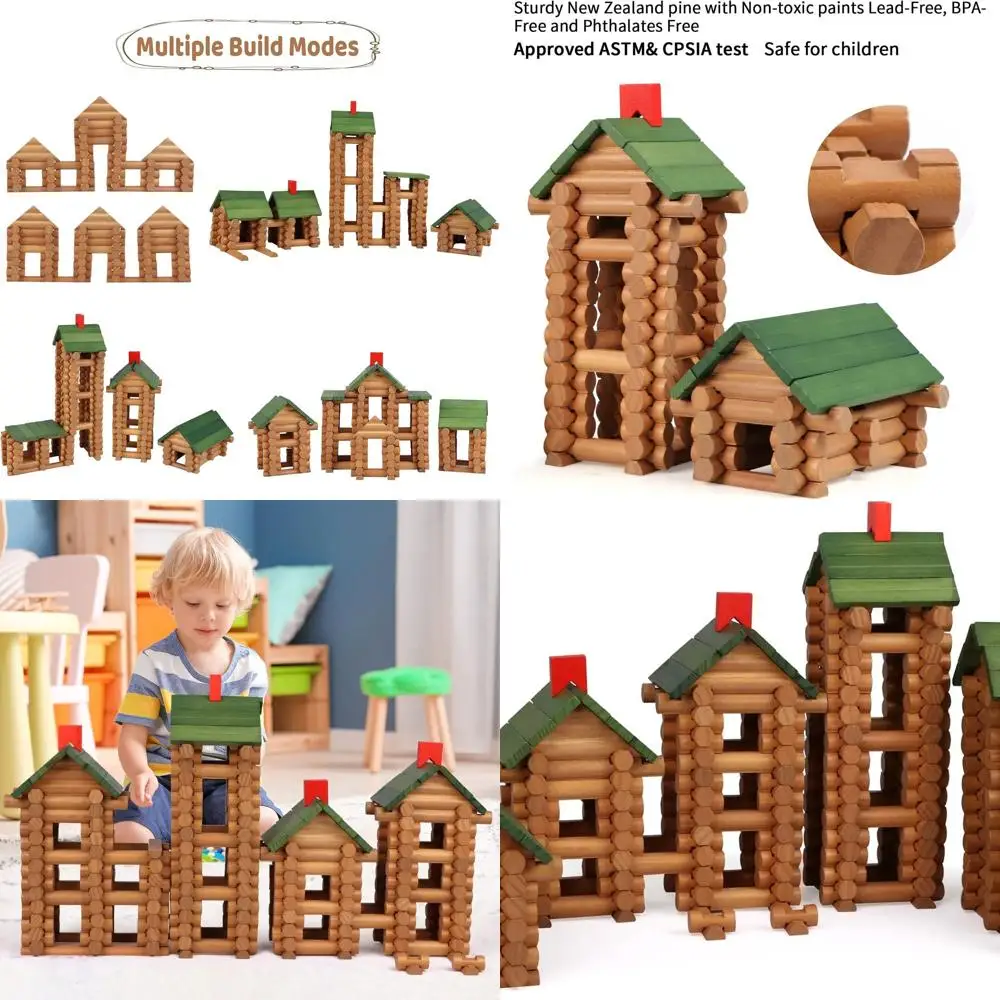 Ensemble de construction de bûches en bois classique, 530 pièces pour les 3 ans et plus, jouets de construction éducatifs engageants