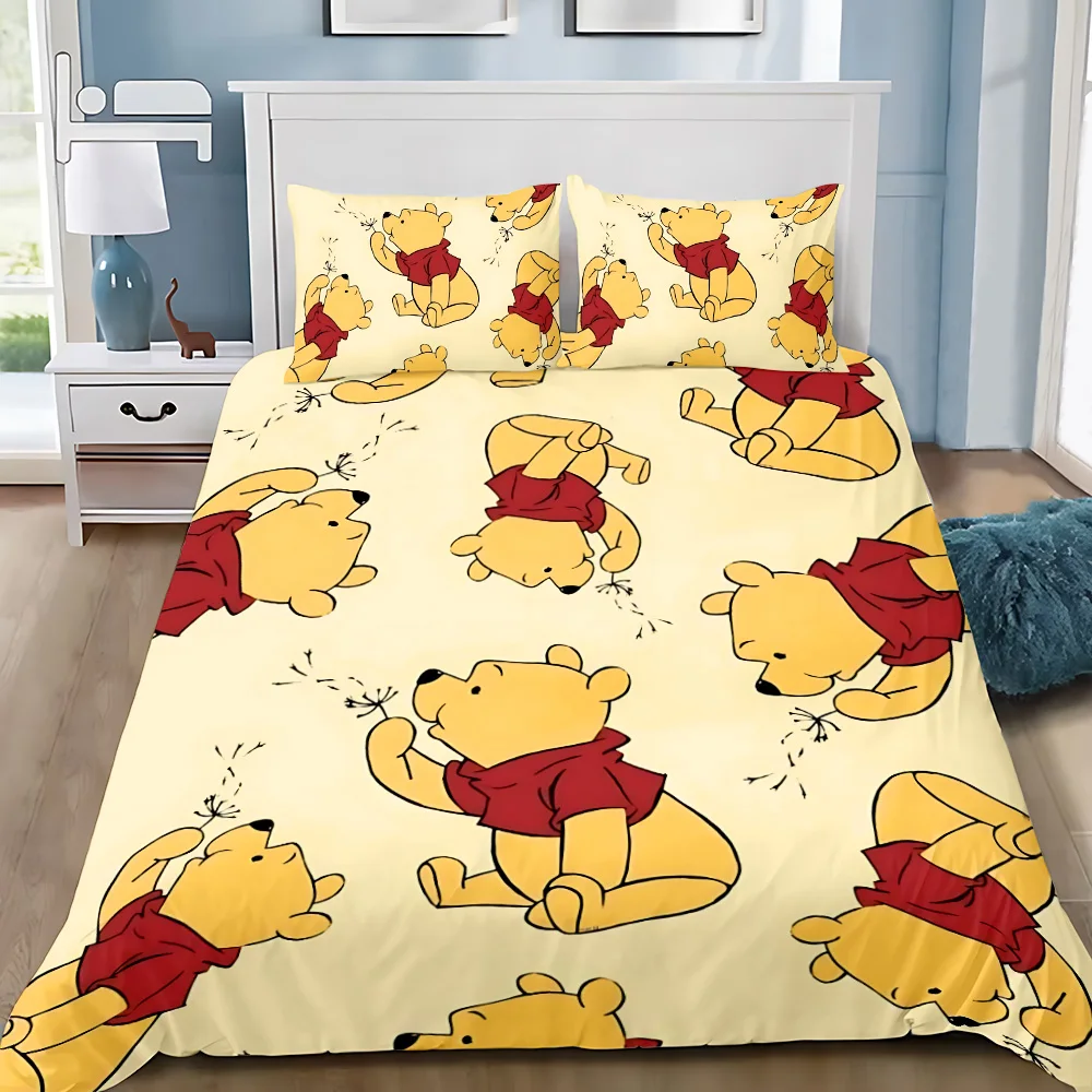 Cute Winnie The Pooh Duvet Cover Pillowcase Bedding Set Adult Boy Girl Bedroom Decoration Children Gift Single Double Large Size