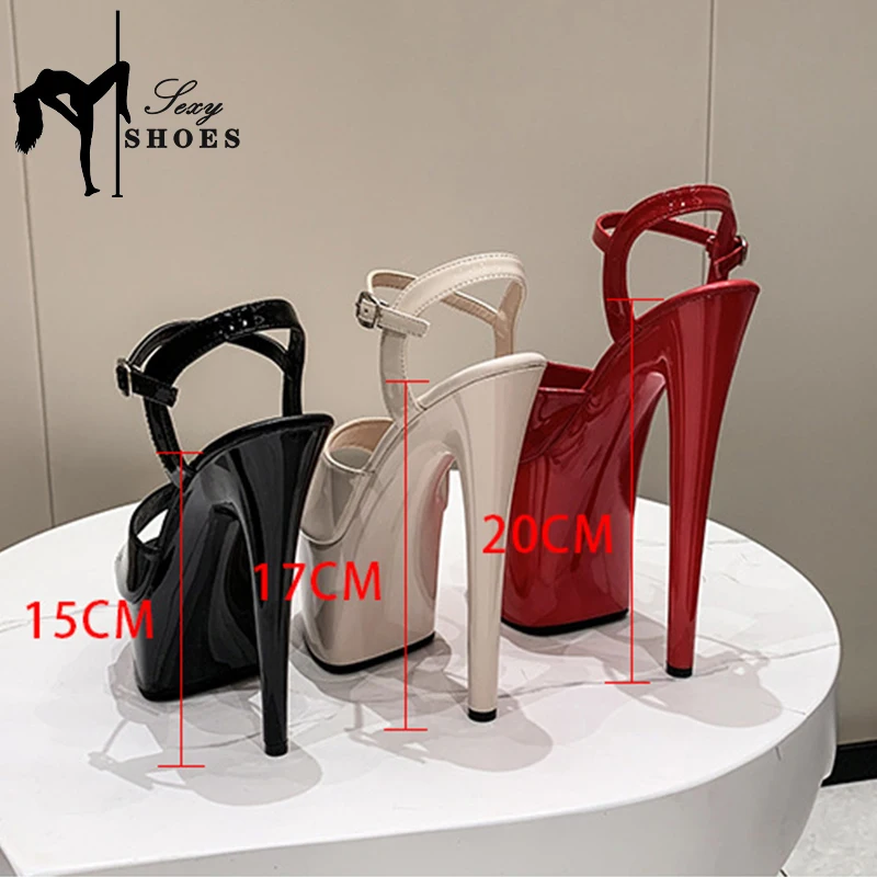 20CM 17 15cm Super High Heeled Nightclub Thin Heels Women\'s Platform Sandals Ankle Buckle Fashion Pole Dancing Shoes Plus Size