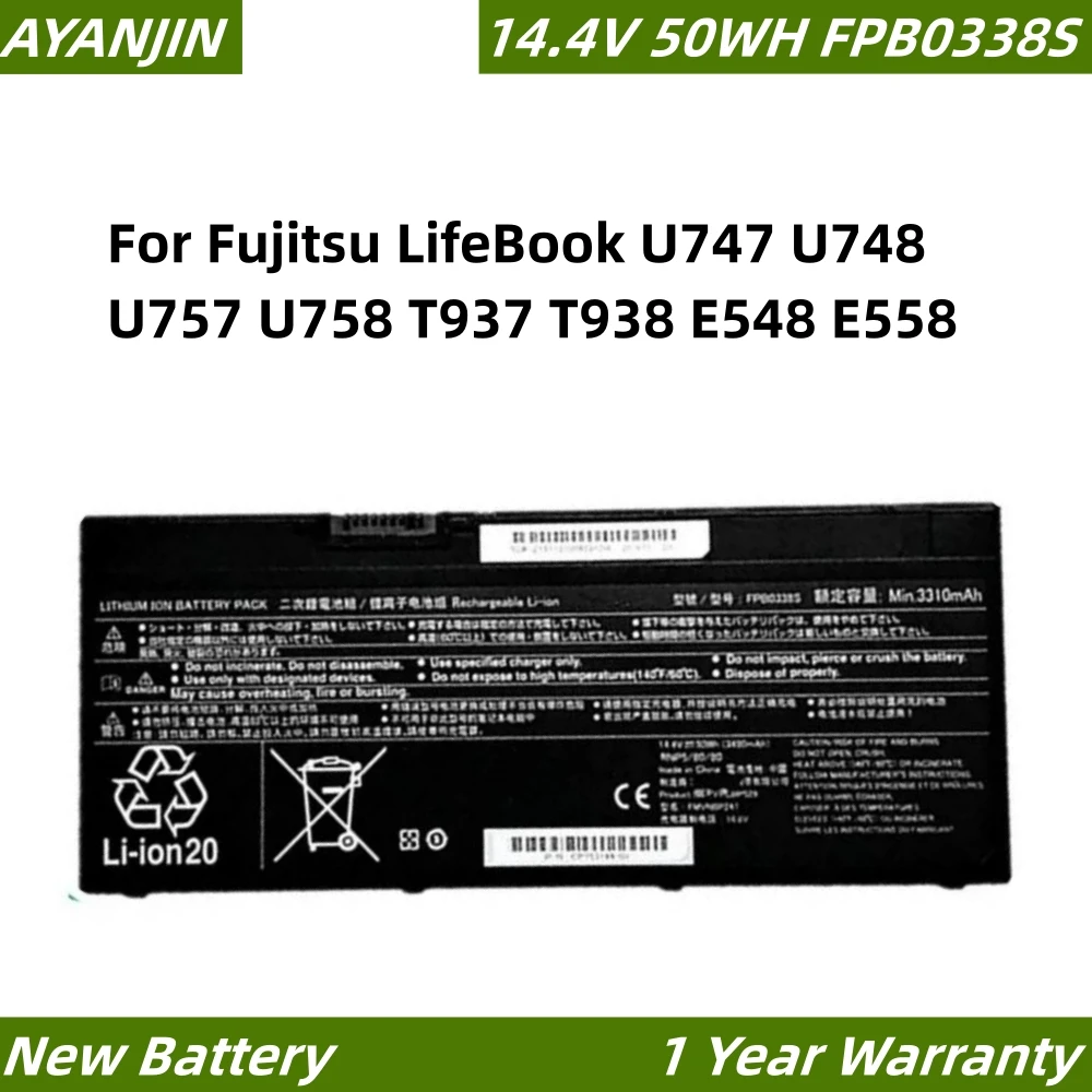 

New FPB0338S 14.4V 50WH Laptop Battery For Fujitsu LifeBook U747 U748 U757 U758 T937 T938 E548 E558 FPCBP529 FMVNBP247 NBP248