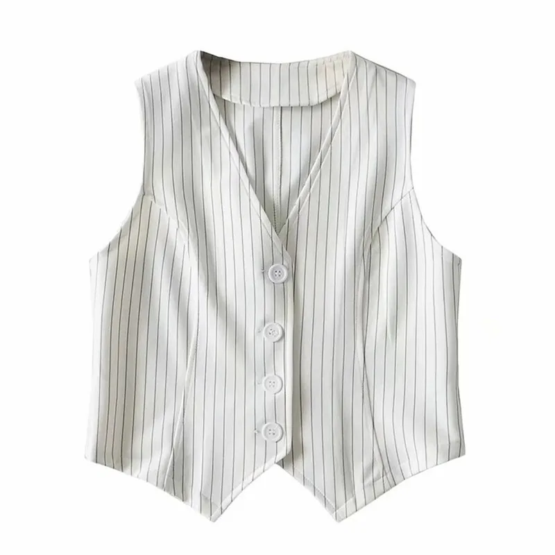 Vrouwen Streep Vest Pak Vest Vest Dames V-hals Carrière Crop Tops Kantoor Formele Werkkleding Elegante Ol Bovenkleding Fall Mujer