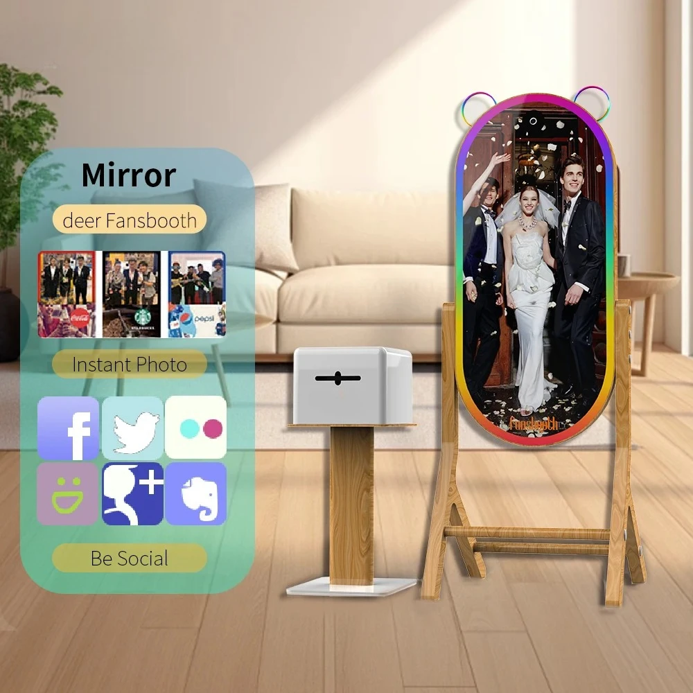 Nuevo Espejo Fotográfico con Marco LED para Selfies, Cabina de Fotos Portátil con Pantalla Táctil, Espejo Mágico con Pantalla Táctil de 43 Pulgadas