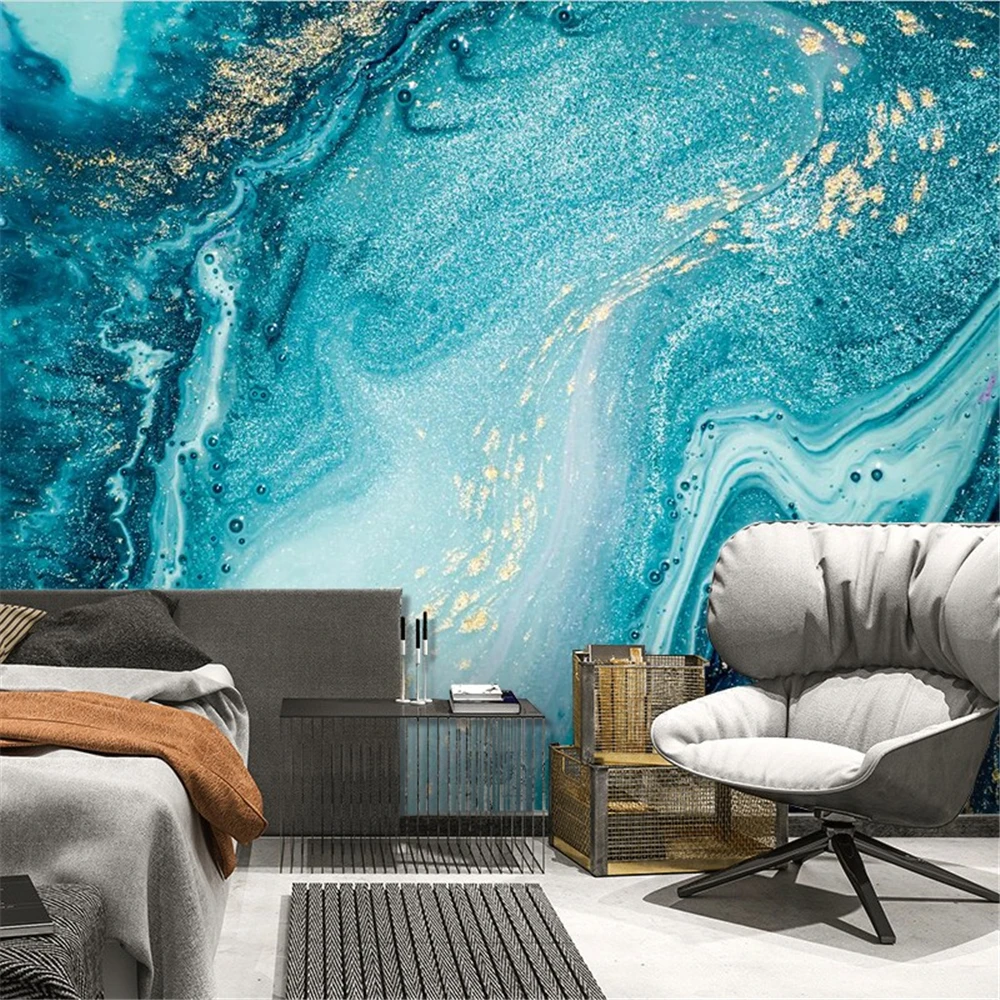 custom papel de parede 3D wallpaper light luxury blue infiltration ink gold marble tile TV background wall paper wall stickers