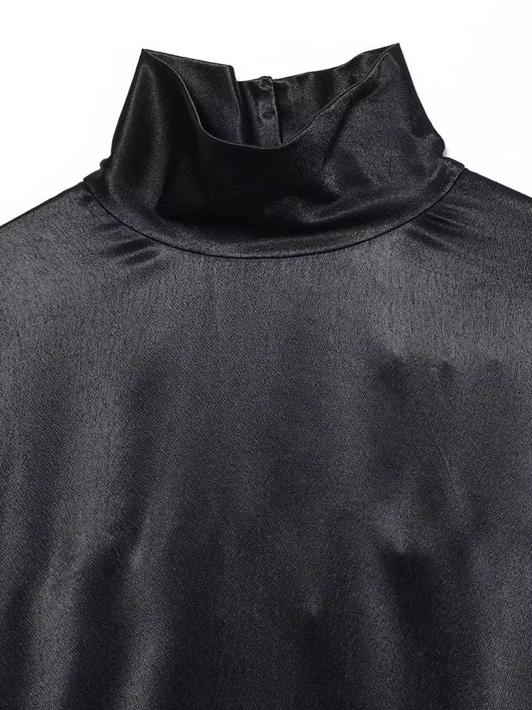 Nlzgmsj feminino blusa de cetim vestido 2025 feminino outono nova moda manga longa assimétrico vestido de rua alta