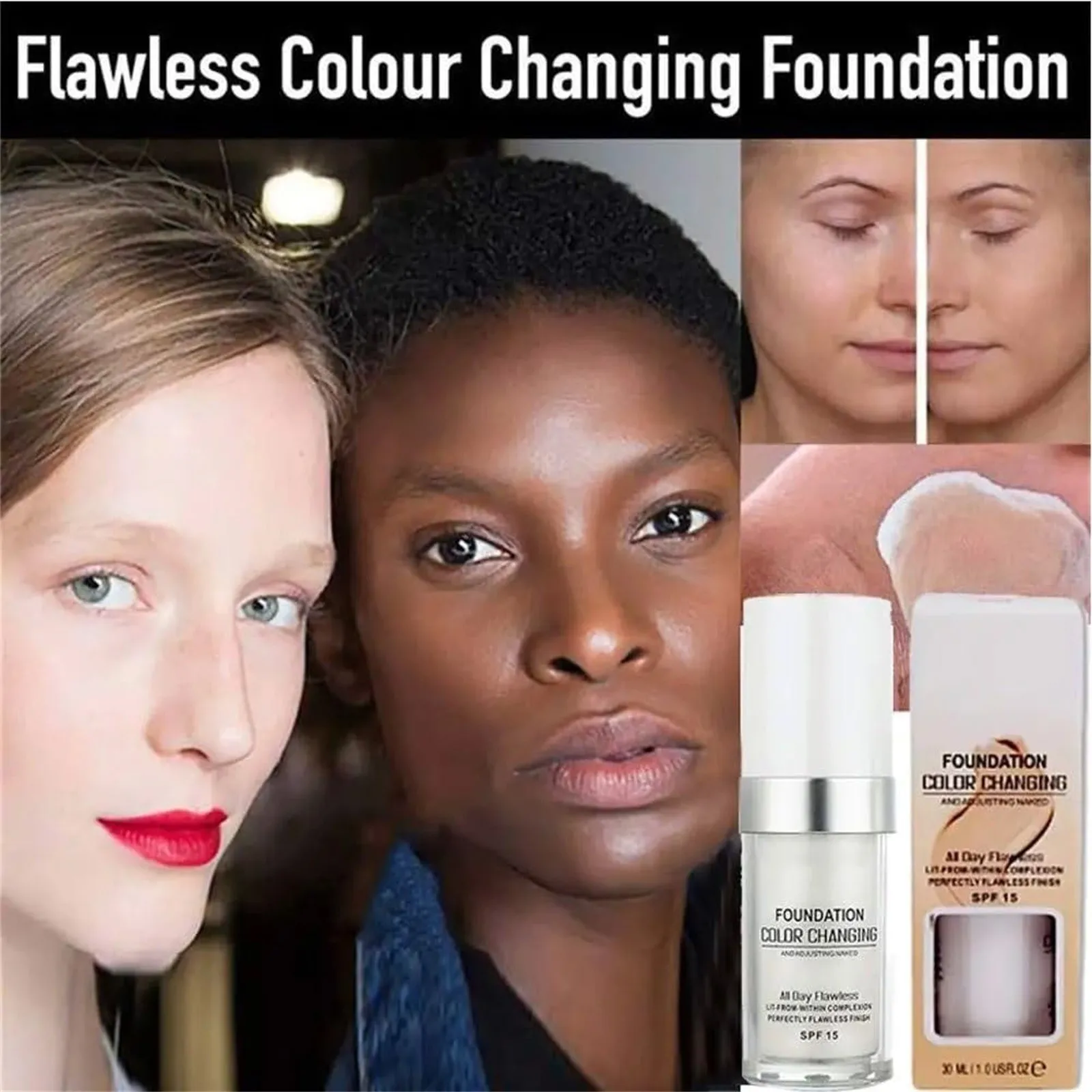 1/4 PC Colour Changing Mature Skin Foundation, Terminaten Foundation, Foundation Color Changing, Hydrating Waterproof  15, 30ml