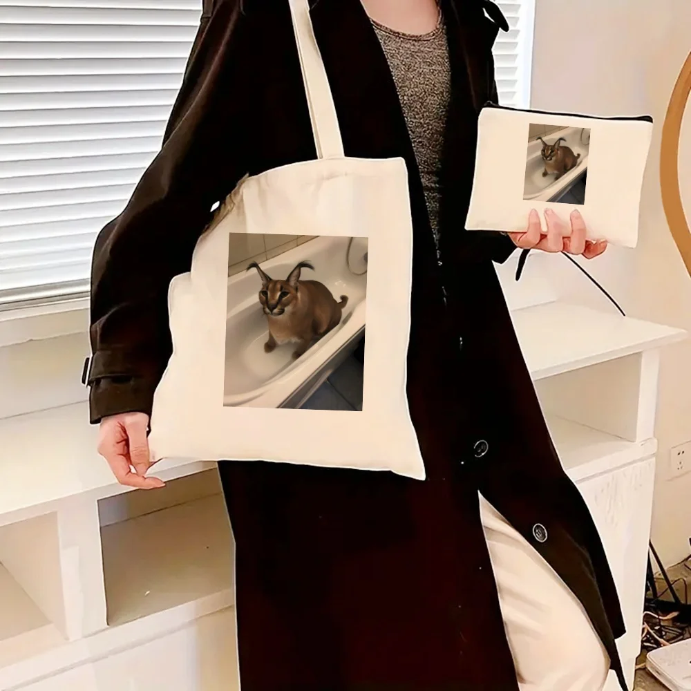 Kawaii The Floppa Caracal Cat Zabloing Tote Set-bolso de hombro espacioso para mujer, fácil acceso y bolsa de embrague a juego