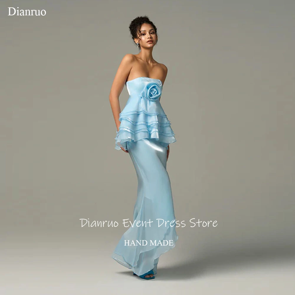 

Dianruo Tiered Ruffled Hem Evening Dresses 3D Flower Chiffon Dresses For Women Flowy Vestidos De Fiesta Elegantes Customized