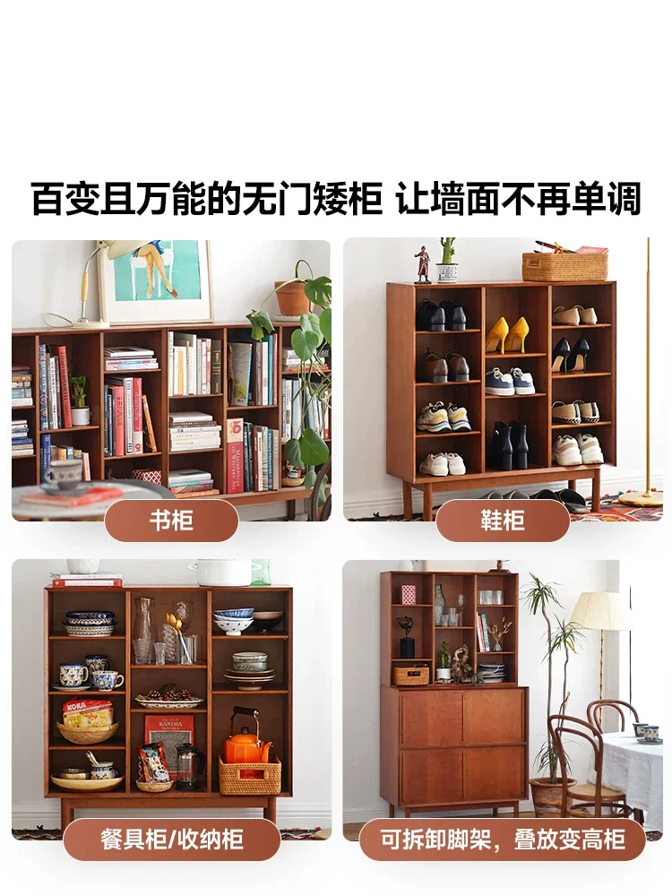 مربع بدون باب، خشب متين قديم، جانب علبة منخفض من القرون الوسطى، رف، خزانة #4