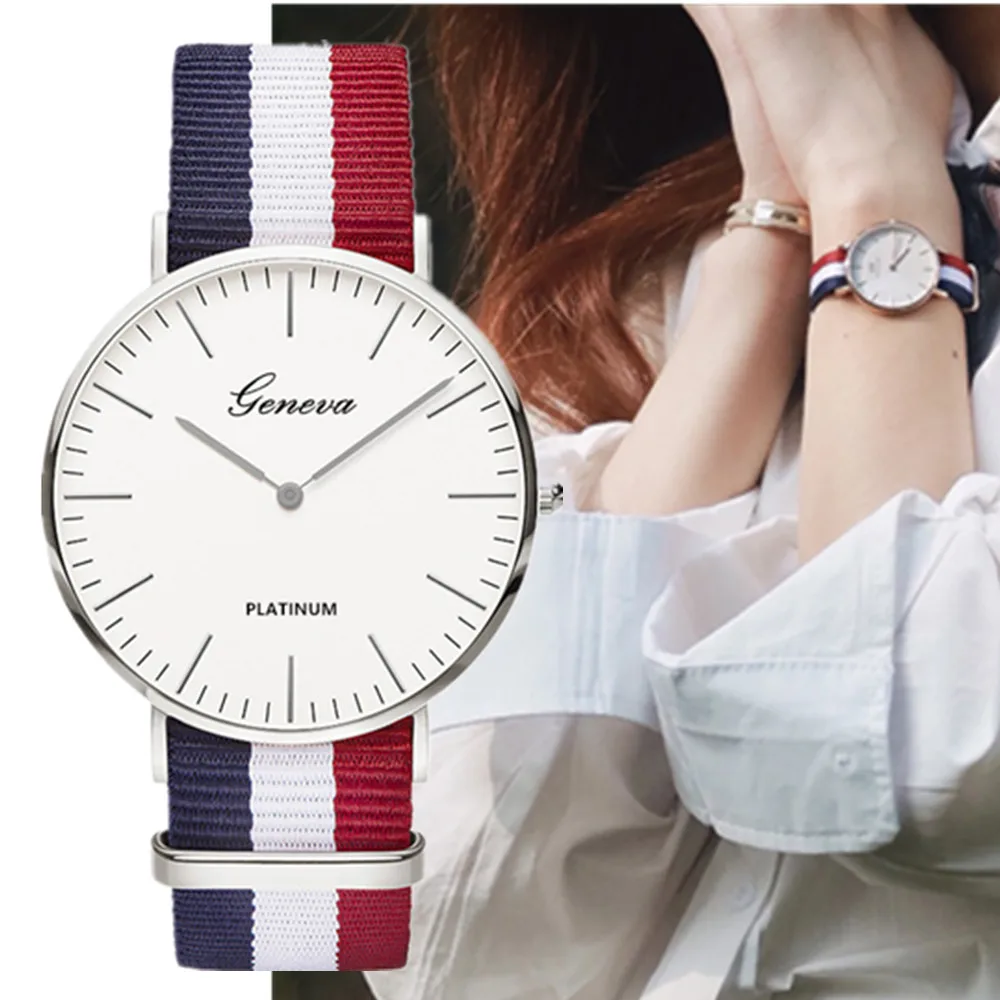 Classic Fashion Stripe Nylon Band Women Watch Top Brand Simple Men Quartz Wristwatch Multicolor Casual Lady Watch Montre Femme