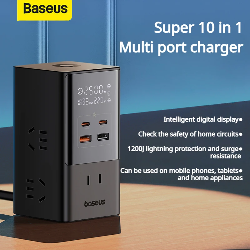 Baseus Digital Display GaN Charger 35W 10in1 Multi Port Charger Fast Charging Laptop Type-C USB PD3.0 for iPhone Huawei Xiaomi