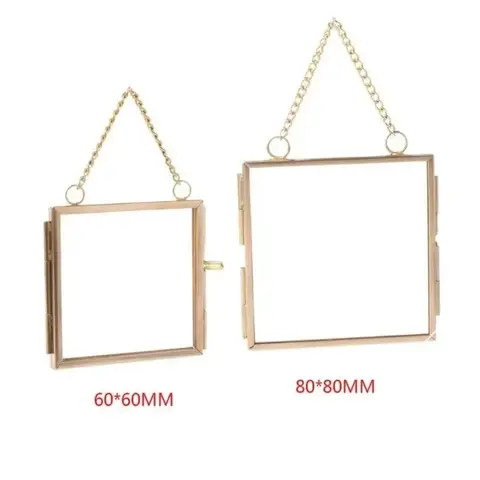 DIY Metal Small Photo Frame Hanging Glass Flower Plant Specimen Frame with Transparent Glass Picture Holder Home Office Decor