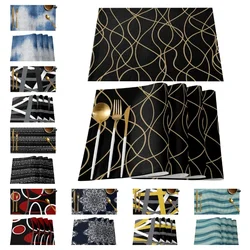 1pc/4pc/6pc/8pc Lines Modern Art Black Kitchen Dining Table Decor Accessories Placemat Heat Resistant Linen Tableware Pads Mats