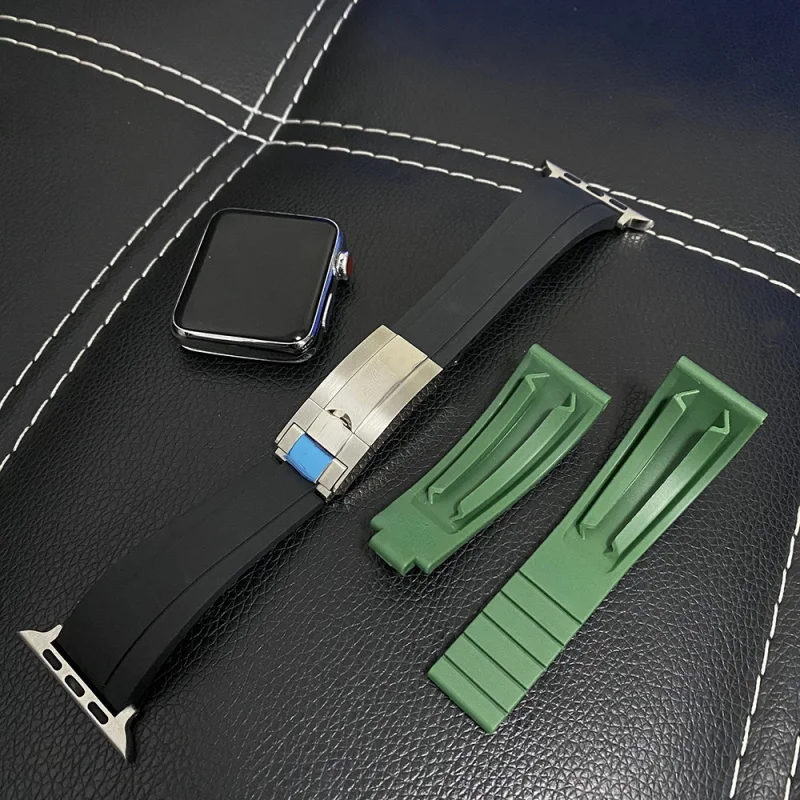 Odpowiedni gumowy pasek Apple iWatch7654 Pasek Rolex Sportowy stal nierdzewna S7 SE 40/42/44/45 49 mm