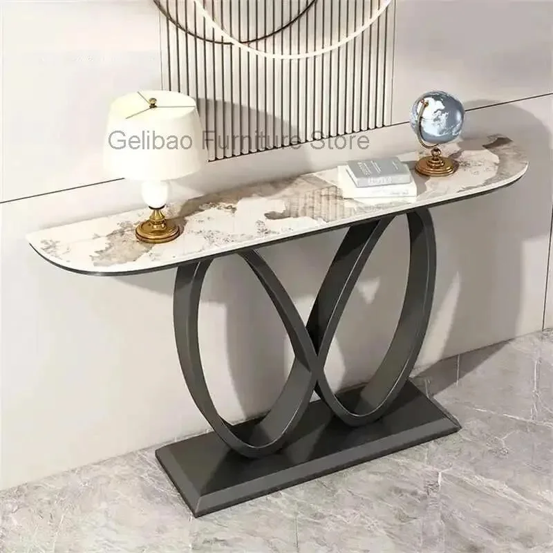 

Light Luxury Gold Iron Console Tables Living Room Furniture Modern Simple Hallway Entryway Table Semi-circular End View Table