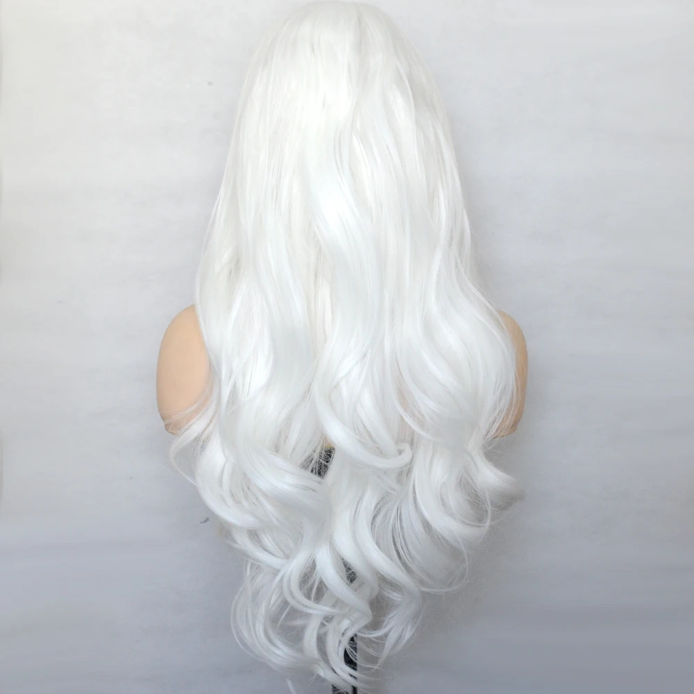 Vogue Queen Platinum White Synthetic Lace Front Wigs Long Wave Heat Resistant Fiber Natural Hairline For Women