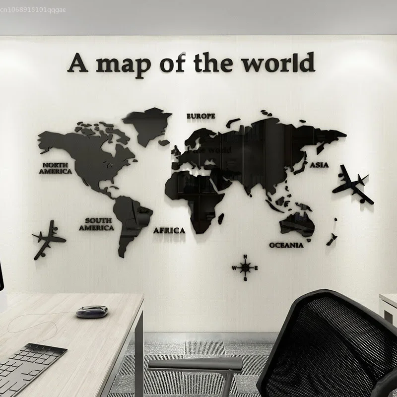 World Map Wall 3D Acrylic Wall Stickers Three-dimensional Mirror Stickers Bedroom Office Background Wall Dekoracje Ślubne