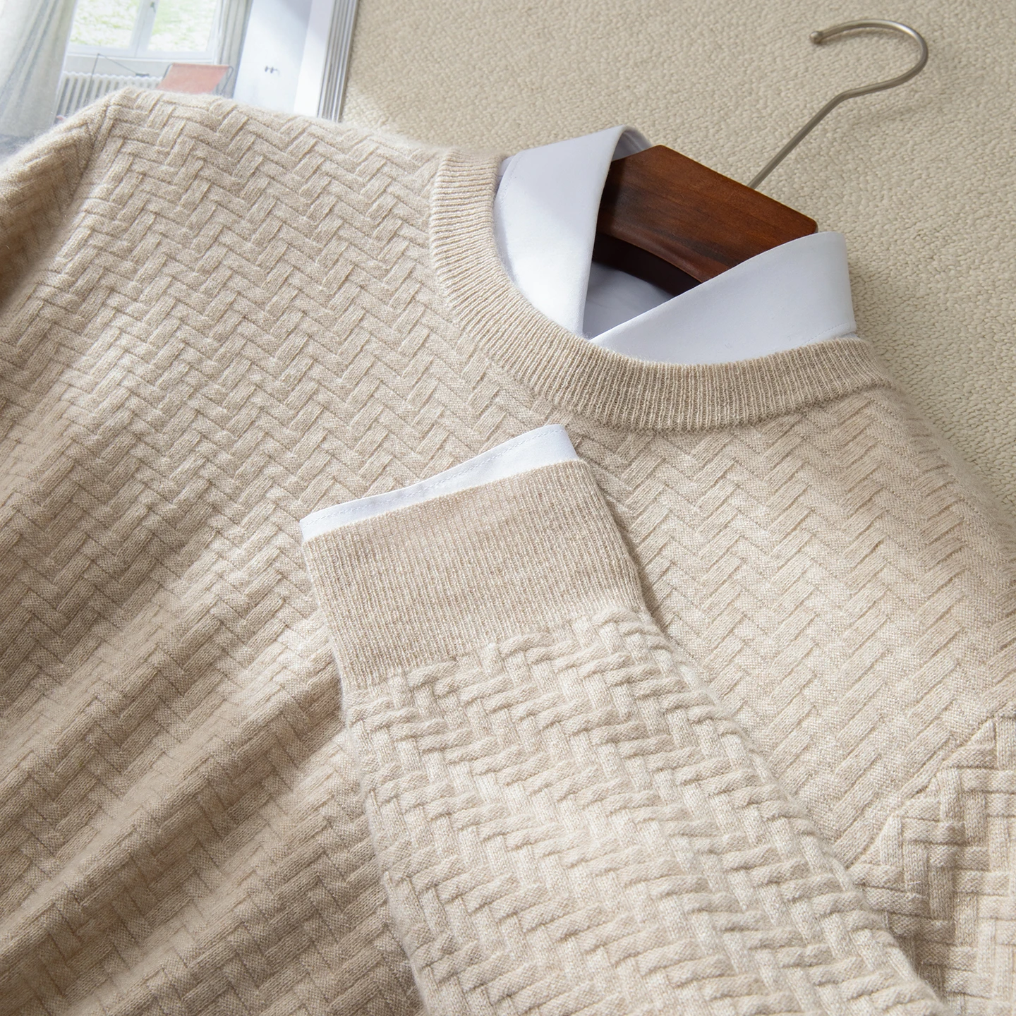High quality 100% cashmere men's pullover casual knitted sweater luxury Pull Tops trendy men's streetwear round neck Jumper