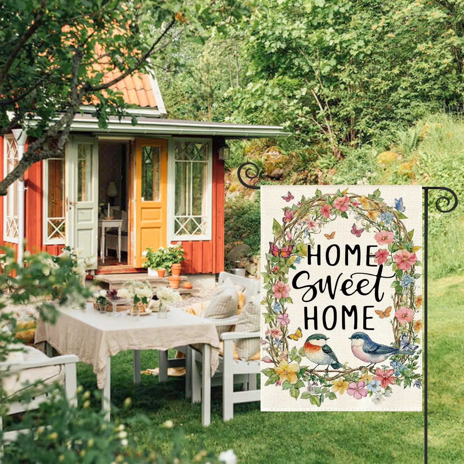 AVOIN colorlife Songbirds Wreath Home Sweet Home Spring Garden Flag 12x18