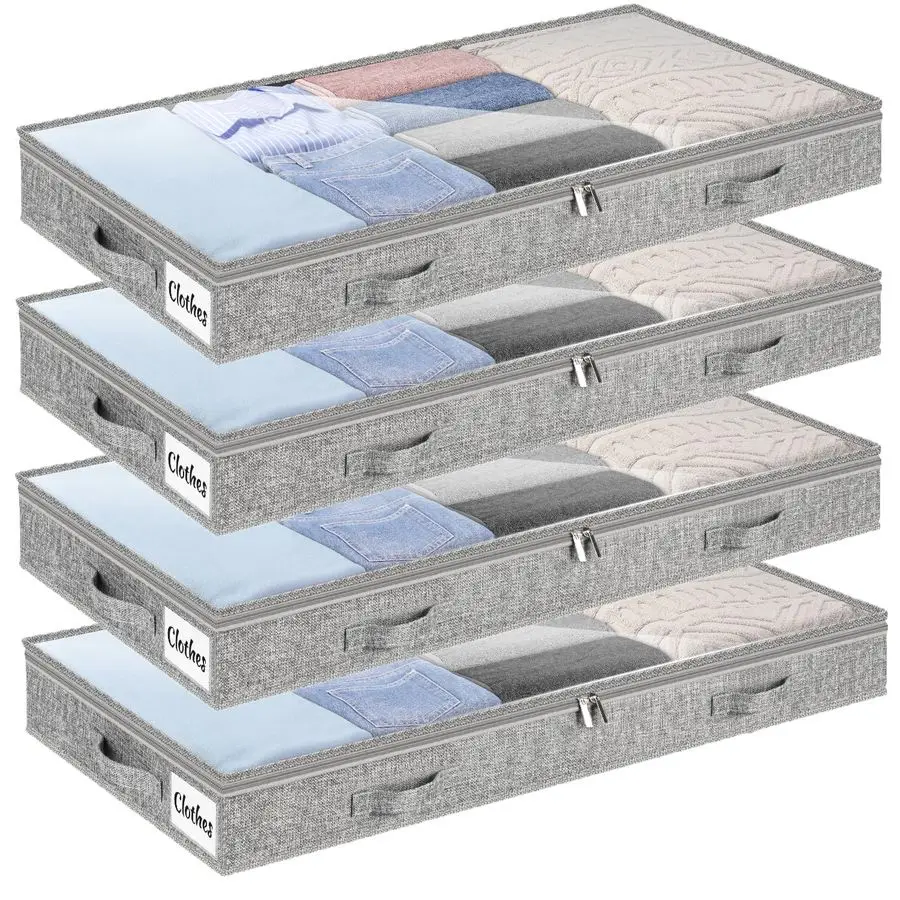 Inch Low Profile Under Bed Storage Drawer 4 Pack, Lightweight Underbed Clothes Storage Container Bins with NO STURCTURE, Shallow