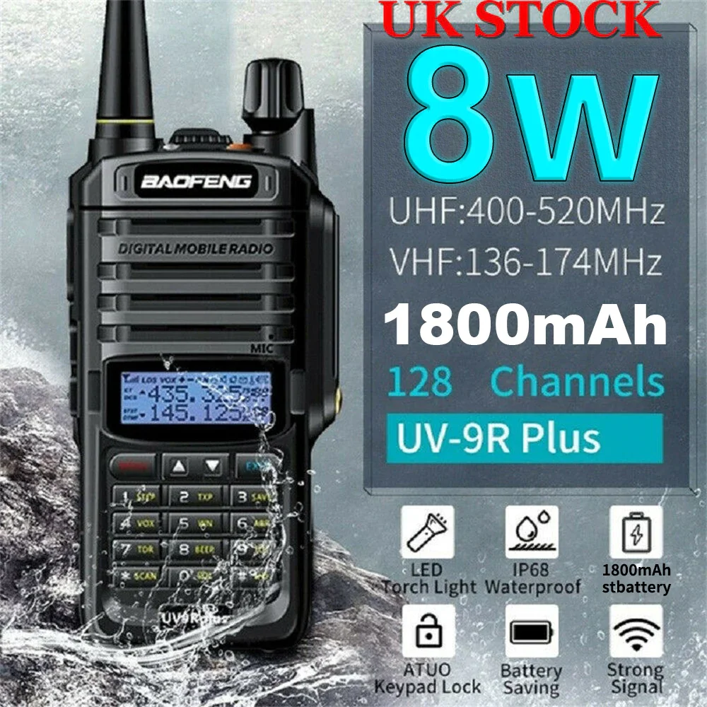 Baofeng-UV 9R Plus Upgrade Walkie Talkie, Transceptor Hf, UHF UHF, Longo Alcance, CB, Estação de rádio bidirecional, 5 20 km, 10W