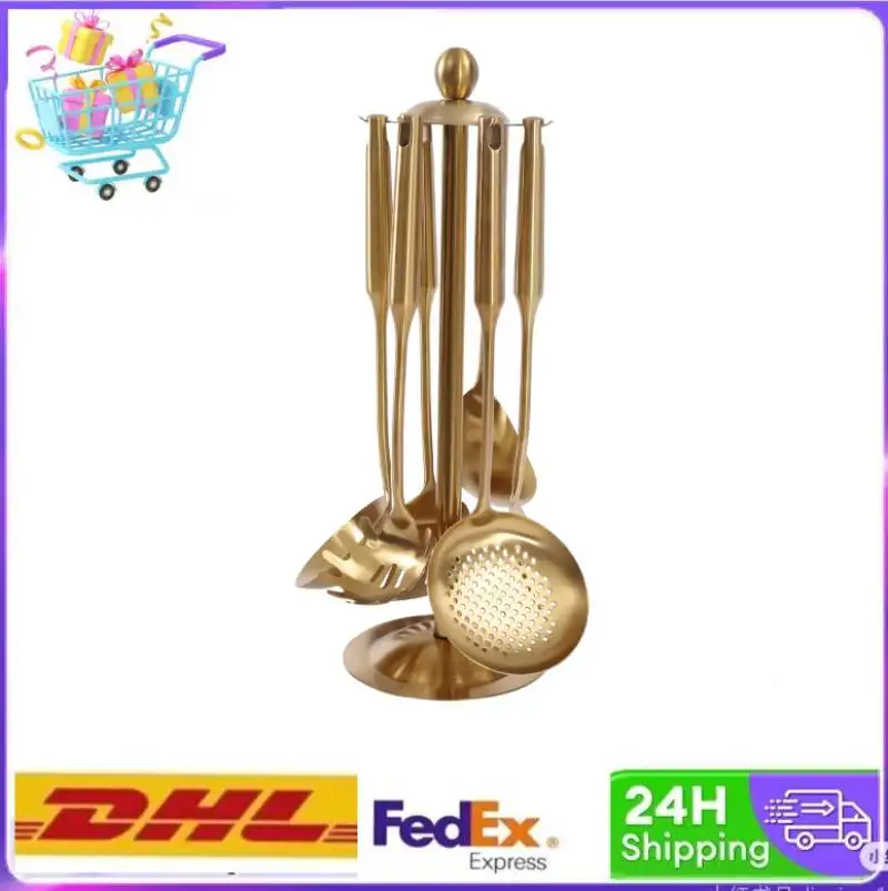 

Gold Kitchen Cooking Utensil Set with Stand,7PCS Stainless Steel Utensils,Kitchen Tools Kitchenware Gift Set, Kitchen Gadgets