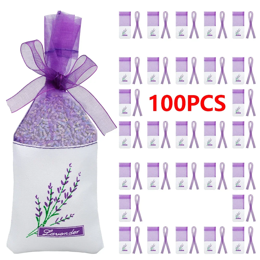 100Pcs Gauze Lavender Empty Bag 7x17 CM Dry Flower Storage Bag with Drawstring Closure Breathable Spice Sachet Bag for Wardrobe