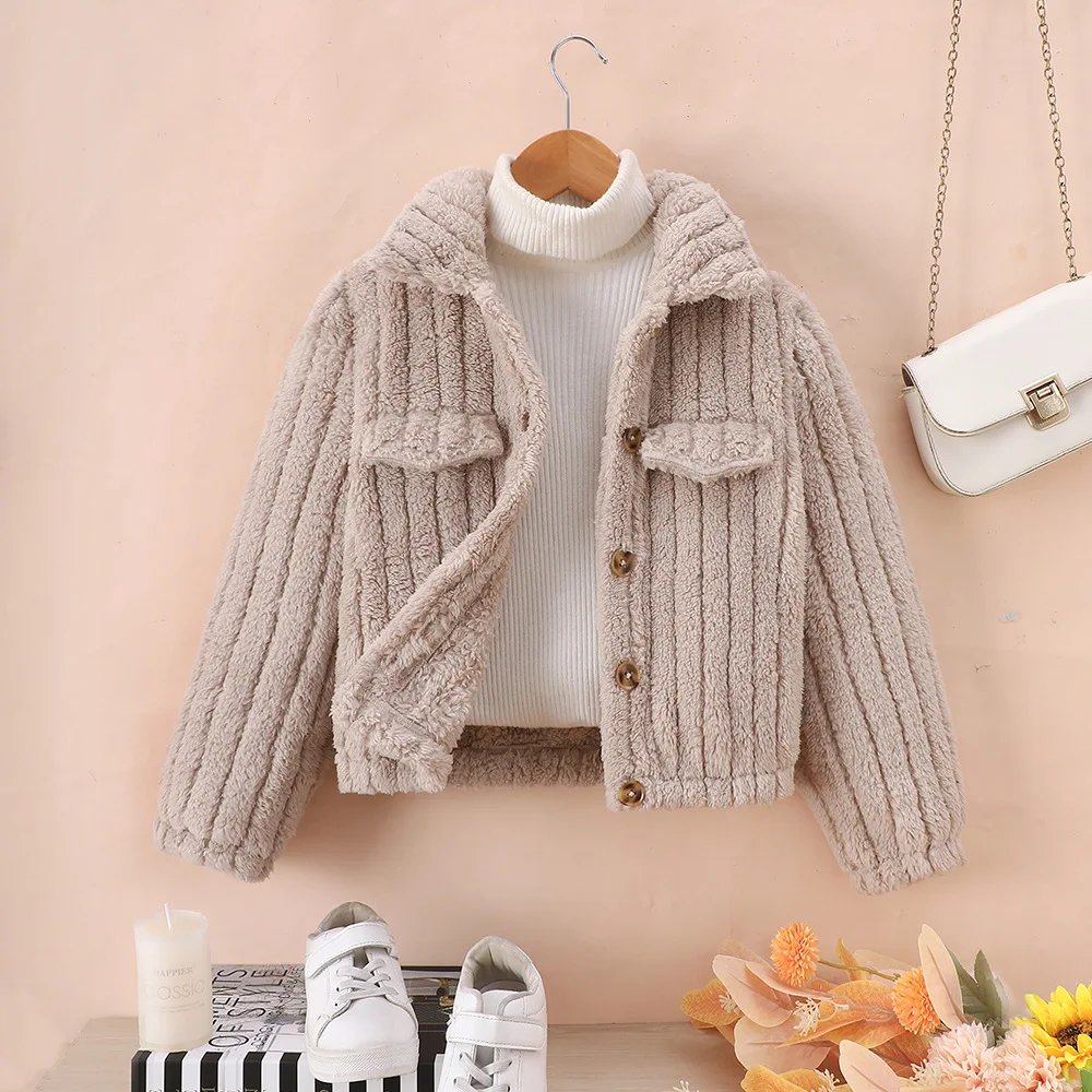 2024 New Arrivals Spring Autumn Children Long Sleeve Fleece Khaki Child Girls Clothes Sweater Overcoat 7-14T