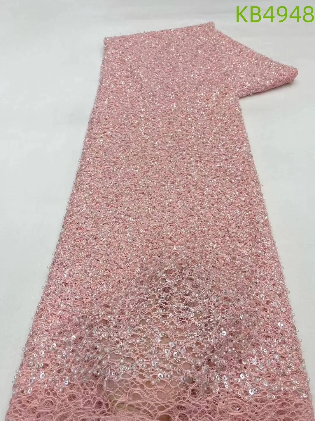 African Lace Fabric 5 Yards High Quality 2024 Black Beaded Lace Fabrics White French Mesh With Sequence For Sewing KB4948