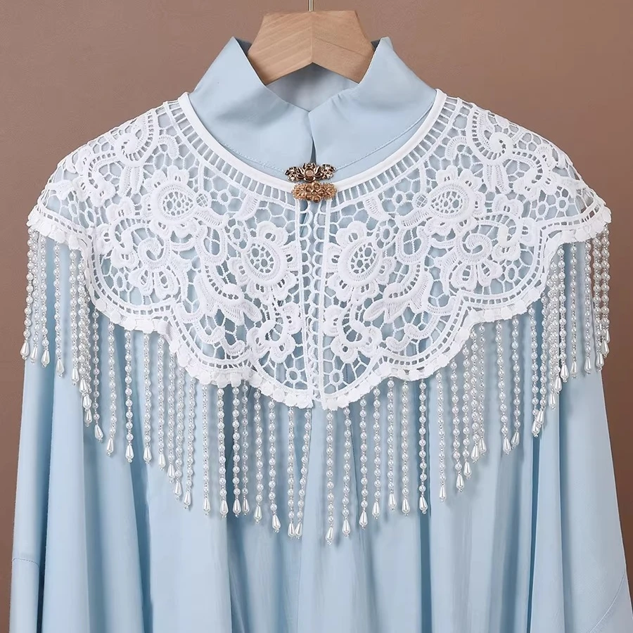 

Ancient Style Pearl Tassel Shawl Cloud Shoulder Hanfu Tassel Elegant Cheongsam Shawl Detachable Collar Wedding Decor