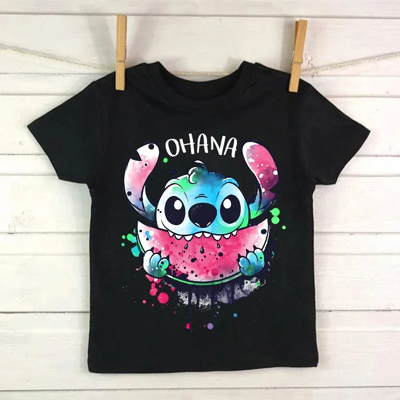 Camiseta de dibujos animados de Lilo & Stitch para niño y niña, playera Kawaii de Manga corta, playera estampada de Lilo & Stitch