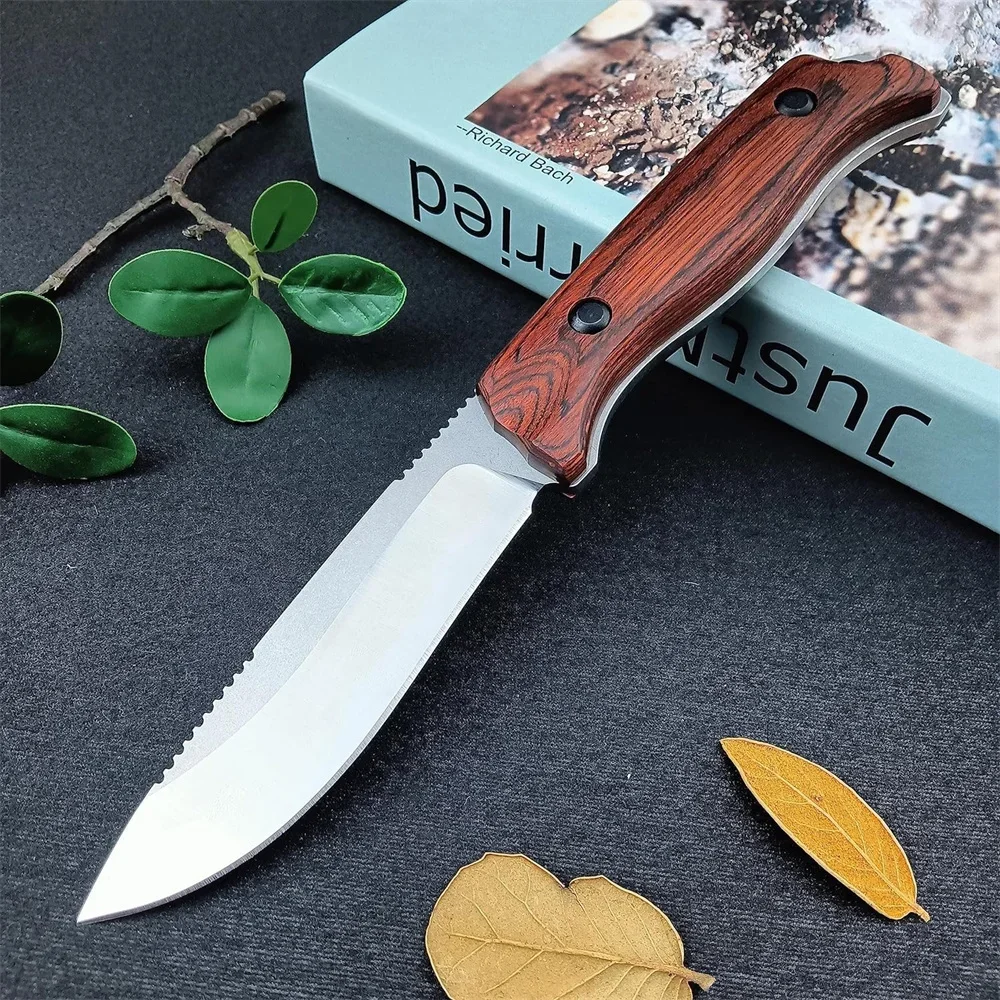 Model 15002 Saddle Mountain Fixed Blade Knife with Leather Sheath CPM-S30V Blade Wood Handle Outdoor Self Defense Hunting Knives