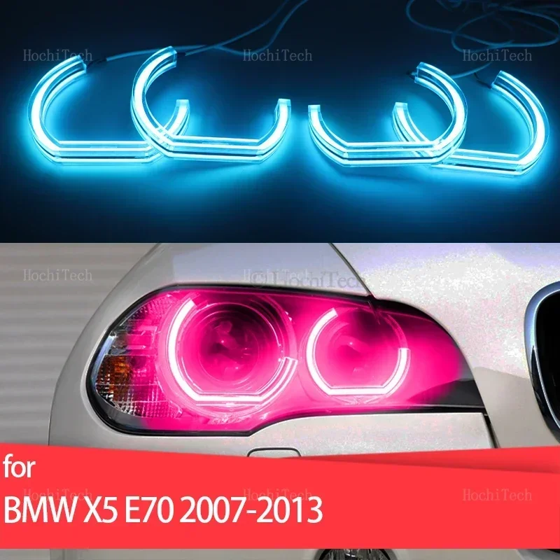 

RGB Многоцветный светодиодный кольцевой светильник с изображением ангельских глаз DTM Ходовые огни DRL для BMW X5 E70 2007 2008 2009 2010 2011 2012 2013