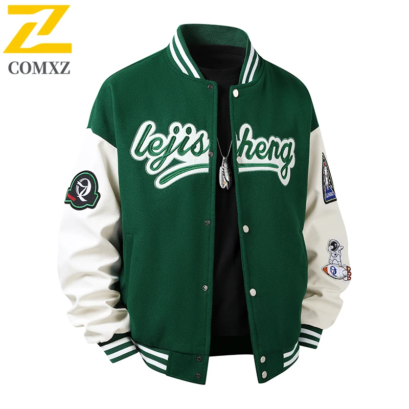 

COMXZ Бейсбольная куртка мужская 2025 с 3D вышивкой, модная универсальная удобная дышащая куртка с воротником-стойкой, повседневная куртка, топ