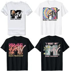 MTV I Want My Retro Boombox Graphic T-Shirt Singing Lover Singer Tees Leopard Print MTV Rainbow Tie Dye Spiral Gradient Clothes