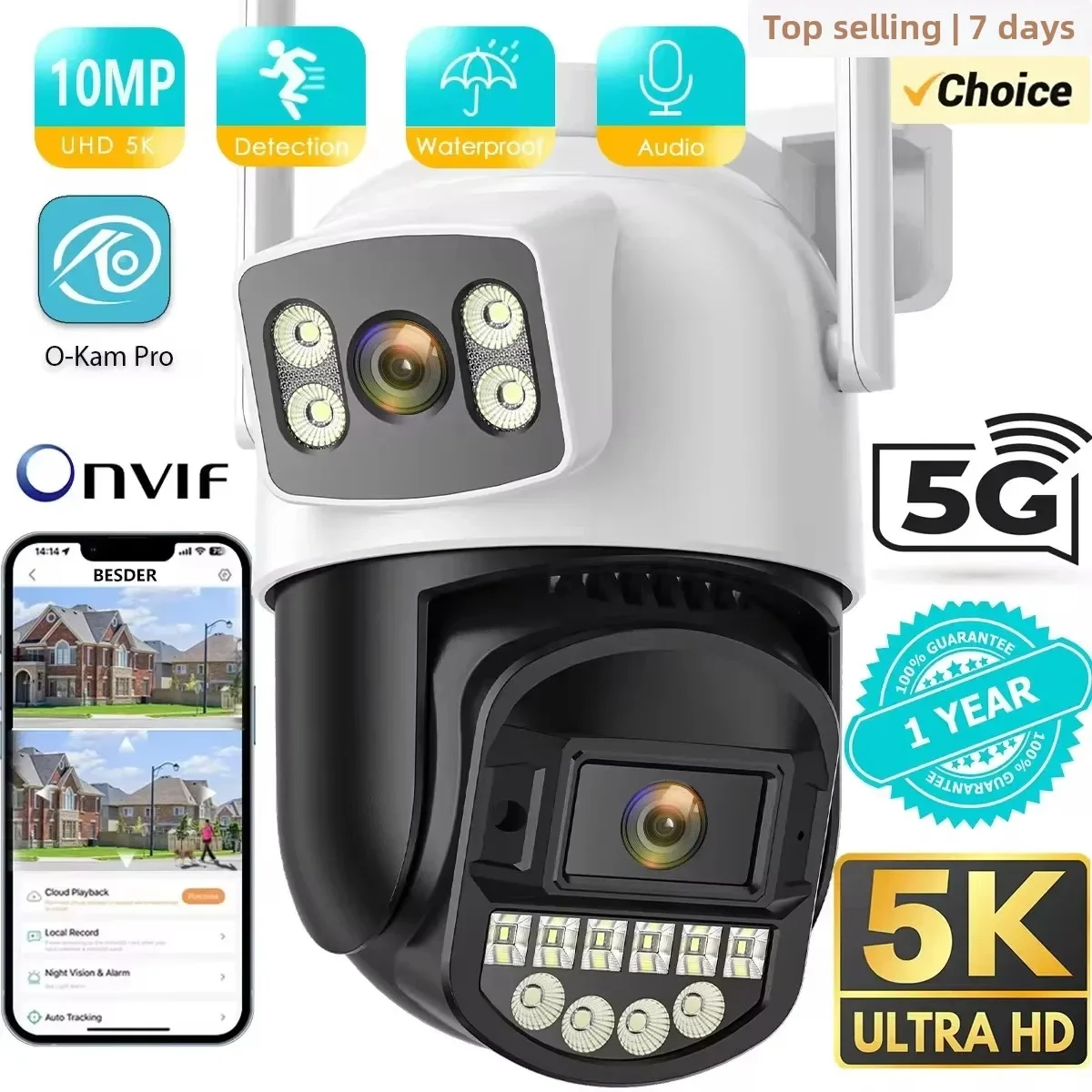 BESDER 5K 10MP WiFi Surveillance Camera 5Ghz Dual Lens Real-time intercom AI Human Detect 8MP 4K Outdoor Security PTZ IP Cameras