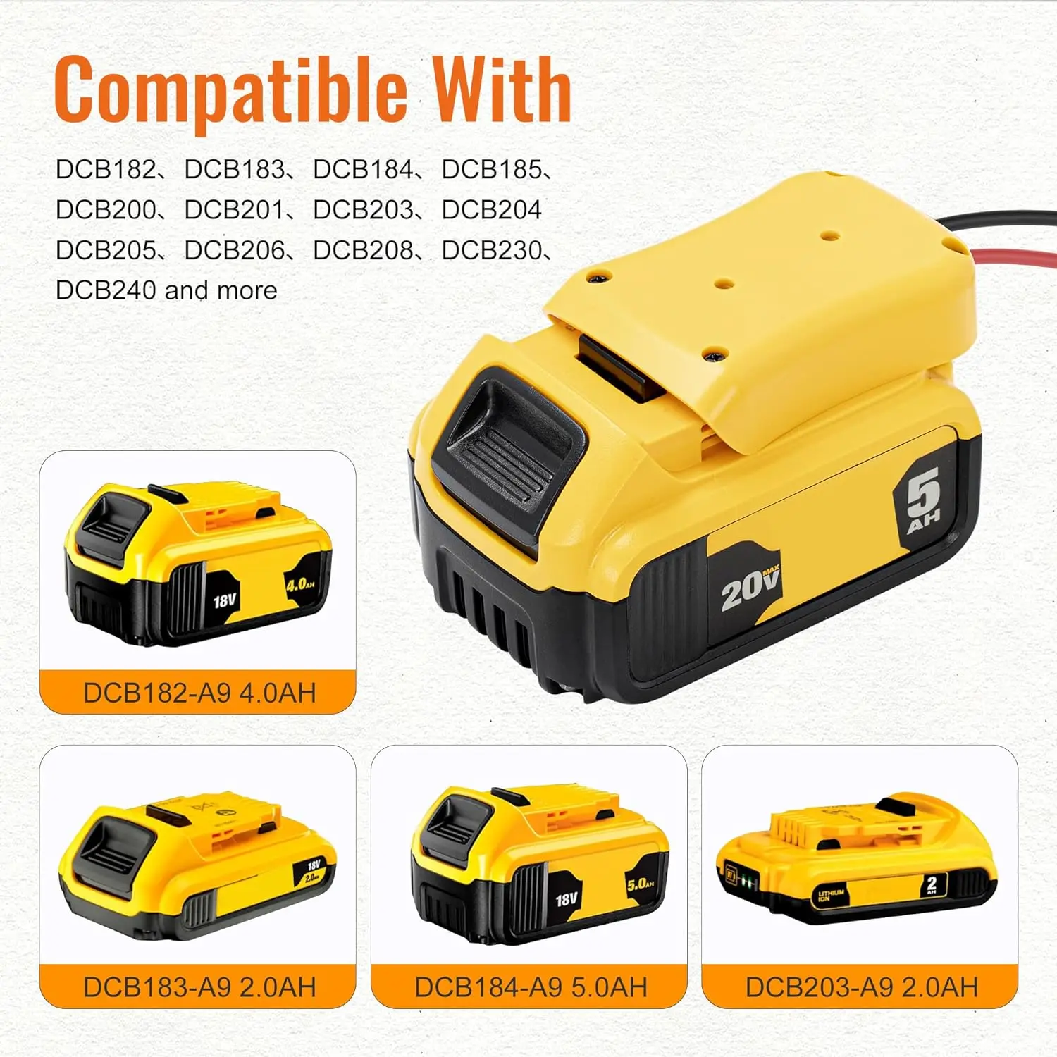 20V Battery Adapter for Dewalt Power Wheel Adapter with Wire Harness Connector 12 AWG Wire Compatible with Fisher 12 Volt Power