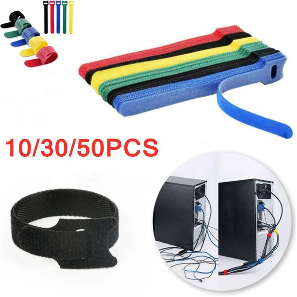 10/30/50Pcs Releasable Ties Cable Organizer Mouse Earphones Wire Management Nylon Cable Ties Reusable Loop Hoop Tape Straps Tie