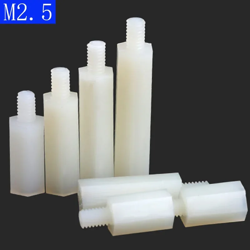 M2.5 + 6mm White Male-Female Nylon Spacer M3 Hex Column Standoff Support Screws Nut Spacing screws Circuit board