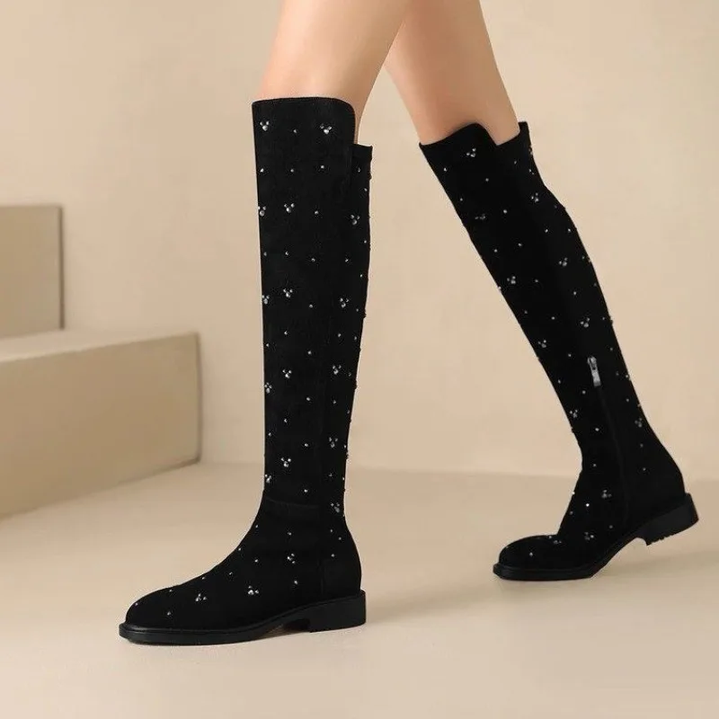 Crystal High Boots for Women Fashion Dress Heeled Shoes Winter Over The Knee Chelsea Boots 2025 New Casual Boots