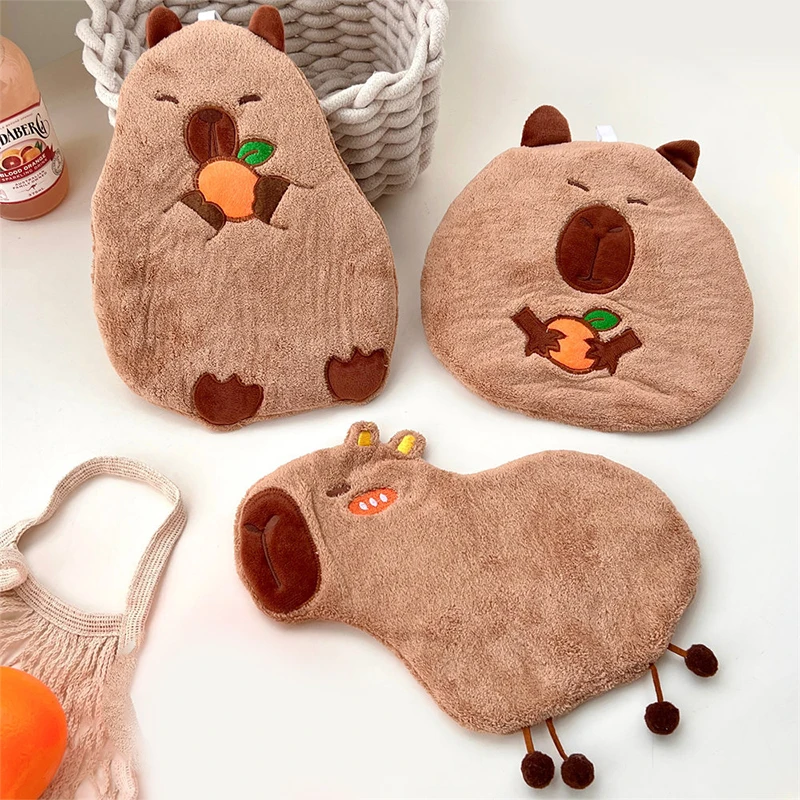 Hand Towel Cute Capybara Hanging Towel Kitchen Bathroom Face Washcloth Guinea Pig Coral Fleece Quick Drying Towel Home Textile