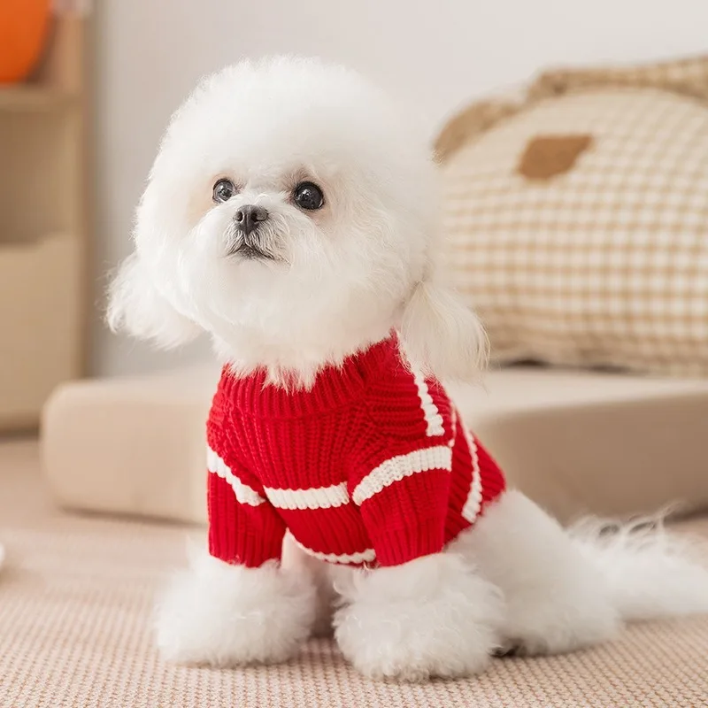 

Dog Sweater Winter Knit Thick Warm Striped Pocket Two Legs Soft Stretchy Cozy Pullover For Small Dogs Bichon Teddy Puppy Clothes