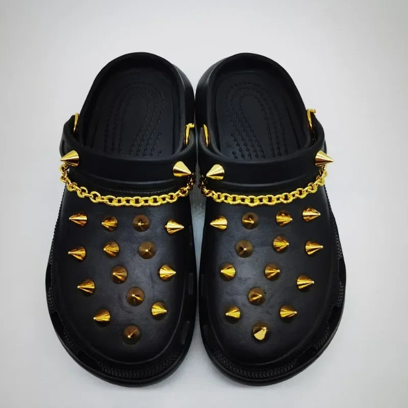 

Gold Luxury Rivet Charms for Clogs Designer Quality All-match Punk Studs Charms Whole Set Chain Garden Shoe Buckle Hot Sale DIY