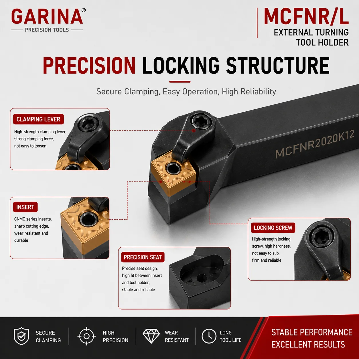 Portaherramientas de Torneado Externo CNC GARINA MCGNR MCGNL 91 °   Barra de torneado para insertos CNMG1204 CNMG1606, herramienta de torneado