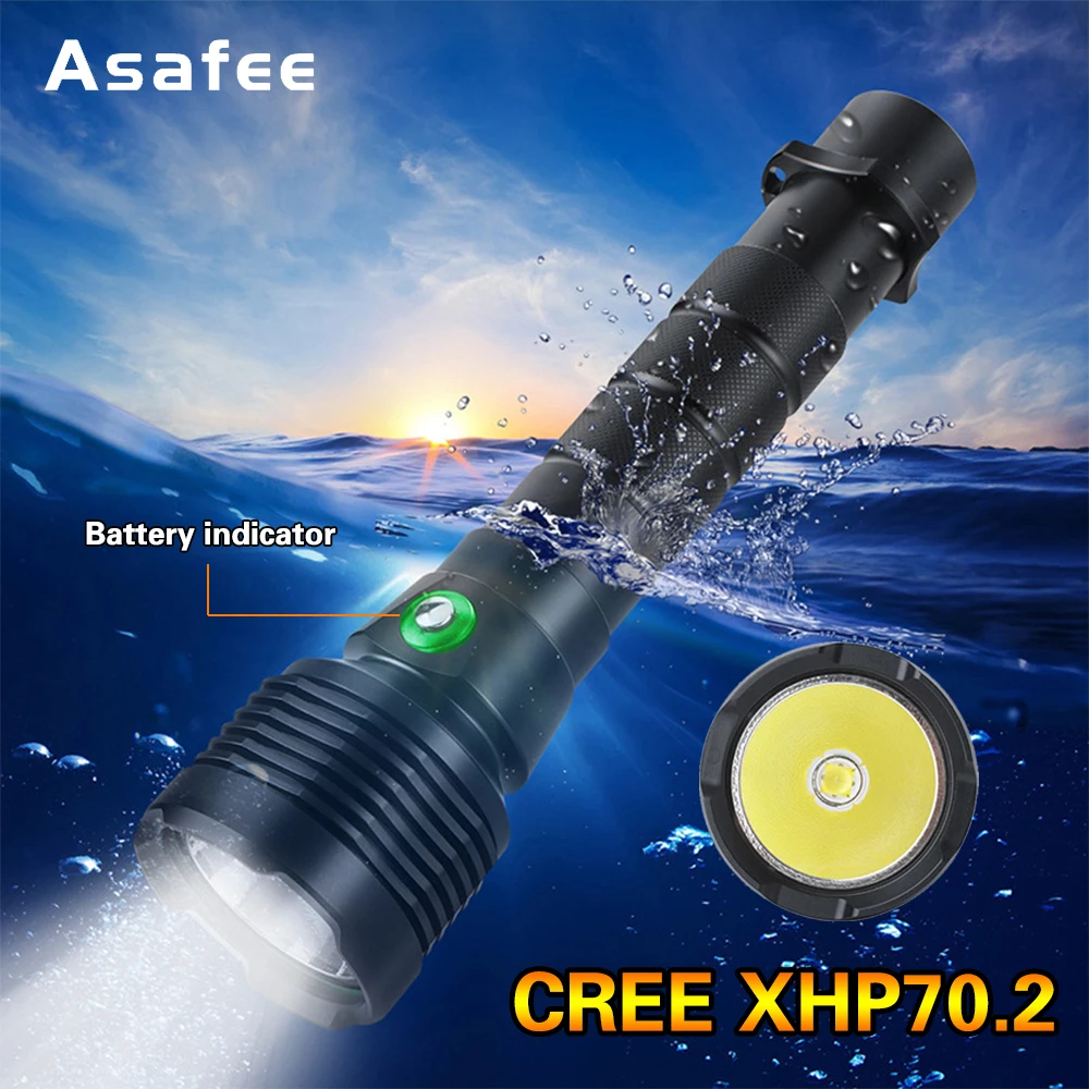 Asafee M53 60M Underwater P70.2 Powerful LED Diving Flashlight Super Brightest 30W Torch IPX8 Waterproof Dive Lamp Lantern