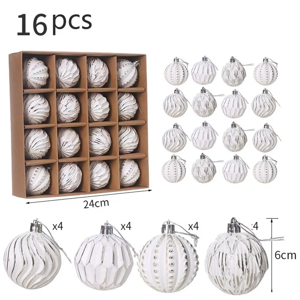 16pcs 6cm Painted Christmas Balls Set White Cartoon Electroplated Christmas Hanging Balls Elegant DIY Merry Christmas Tree Decor