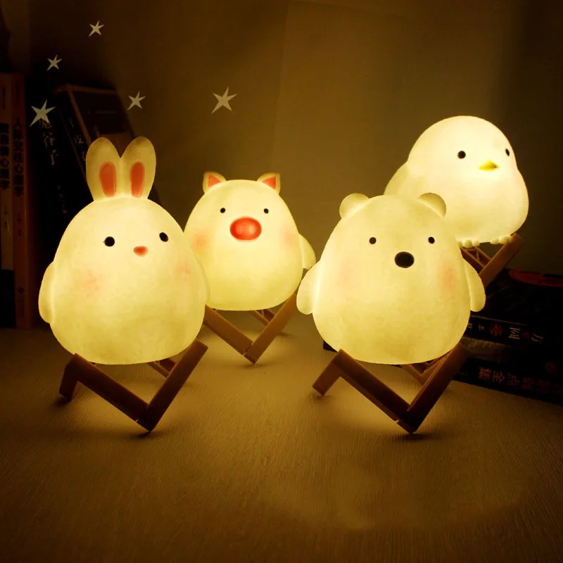 Veilleuse lapin de dessin animé pour enfants, jouets Shoous de décrochage du marché nocturne, lampe LED jaune chaude, cadeaux créatifs, souvenirs rigourdu Nouvel An