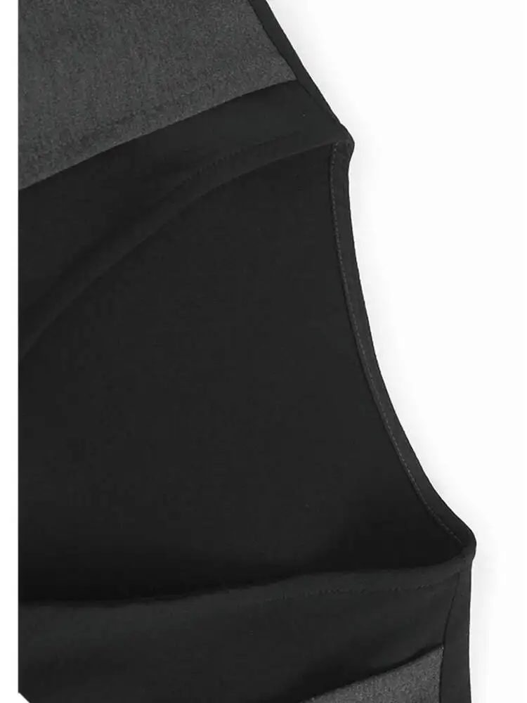 Gilet da donna di grandi dimensioni con cerniera sull'orlo irregolare color block nero Nuovo colletto a V senza maniche Moda marea Primavera Autunno