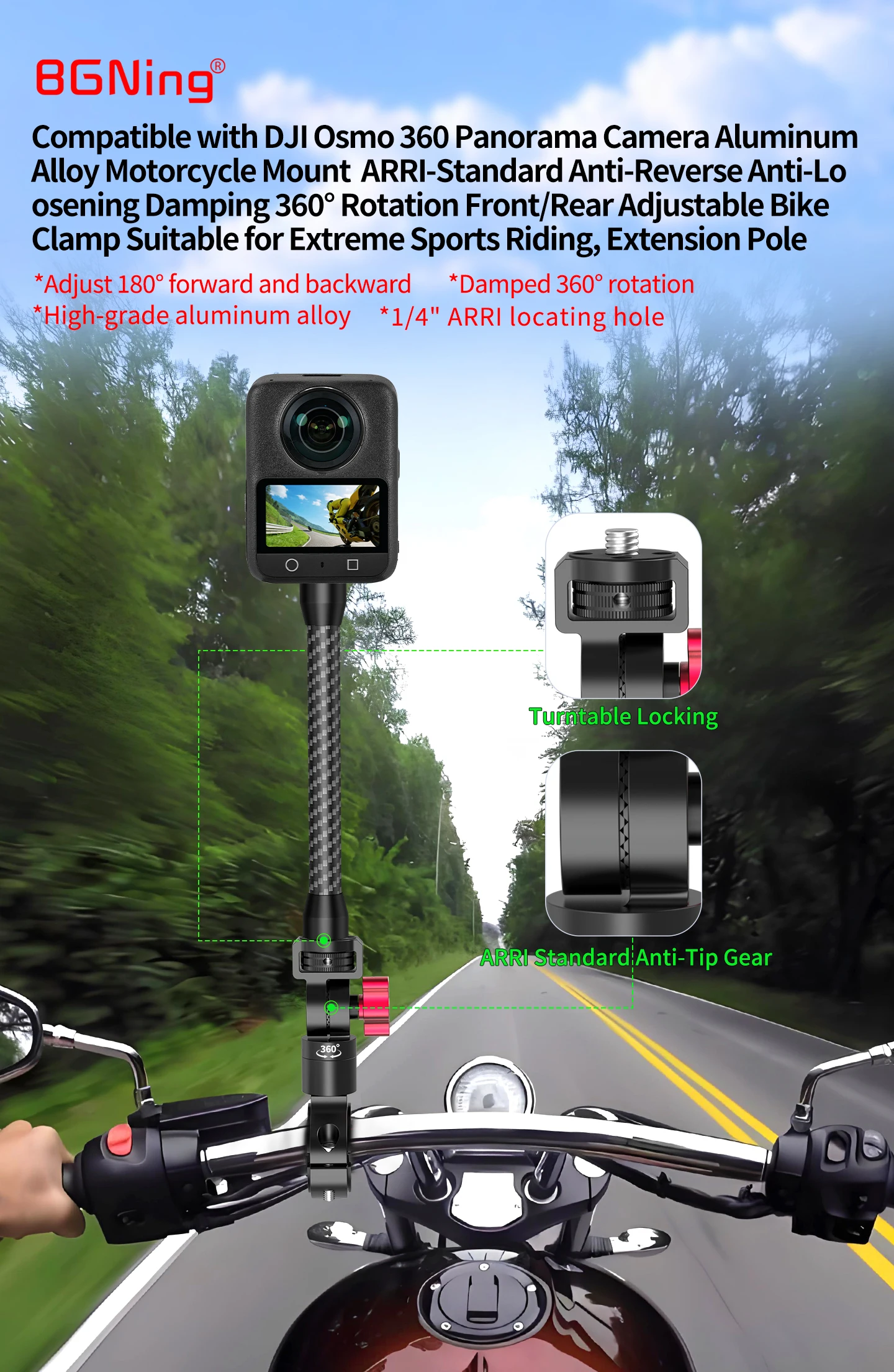 Motorrad Kamera Halterung Aluminium Fahrrad Lenker Klemme Magnetische Für DJI Osmo 360 Action 5 Pro 4 3 2 GoPro Insta360 Halterung – Detail 1